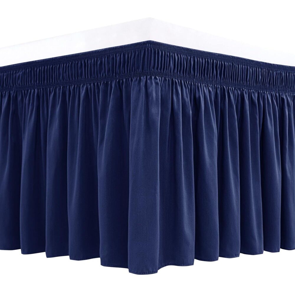 Wrap Around Bed Skirts for Twin & Twin XL, 12" Drop, Adjustable (Navy)